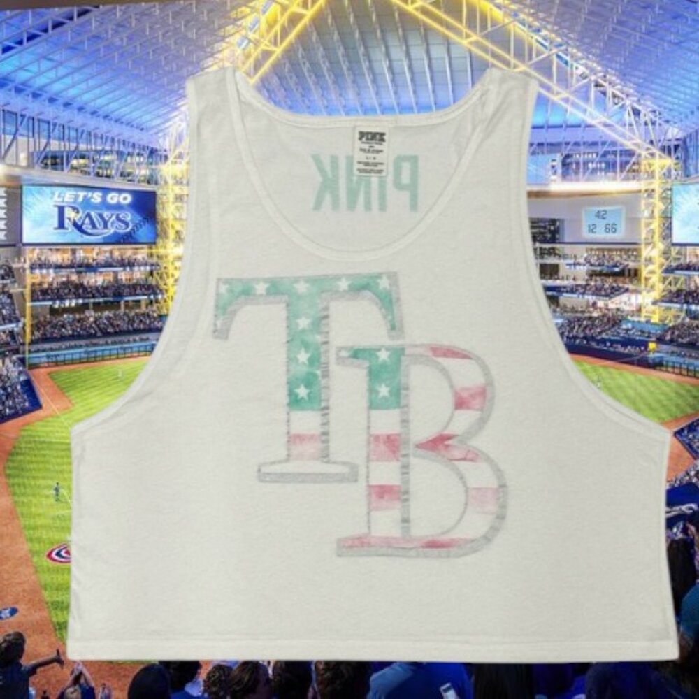 Victoria's Secret Pink White Flag Design Tampa Bay Rays Women's Tank Top Large